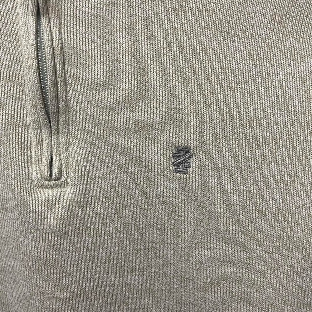 plain blank tan cream Izod small gray logo long sleeve quarter zip sweatshirt - Picture 2 of 5